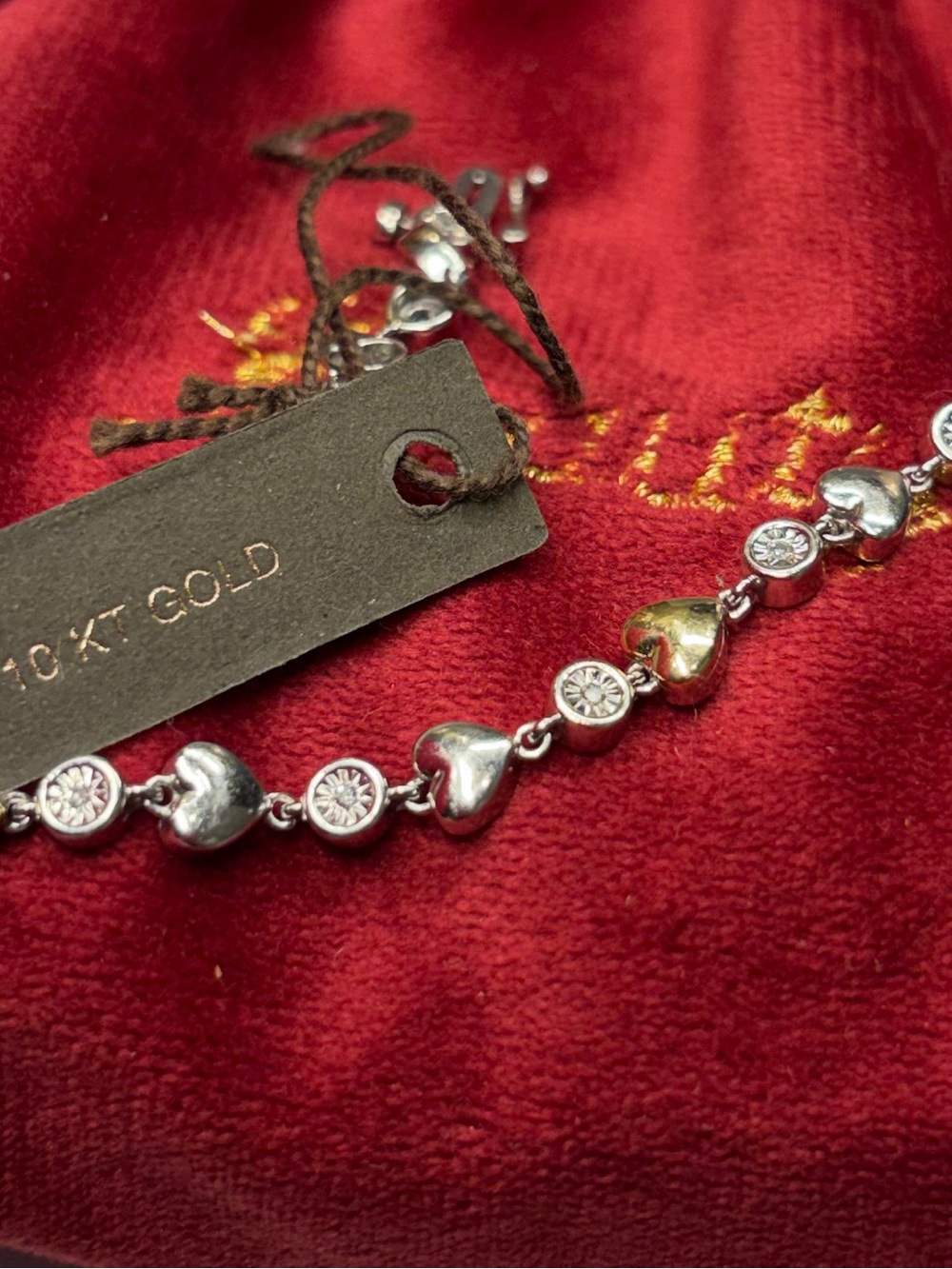 10K Gold Heart & Crystal Bracelet in Silver-Tone